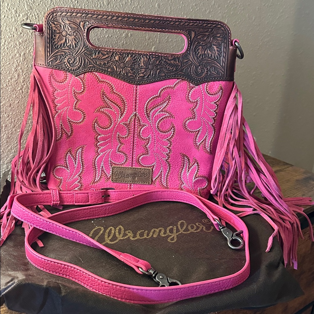 Wrangler Pink and Brown Fringe Bag